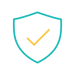 Blue shield with yellow check mark inside.